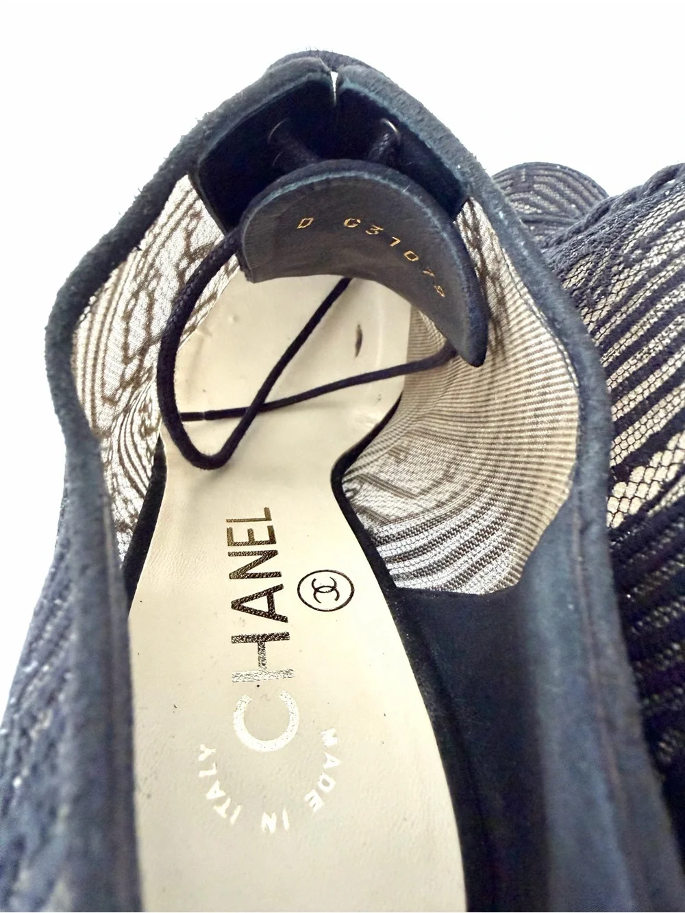 CHANEL | CC Logo Black Lace Up Booties Pearl Stiletto EU 39